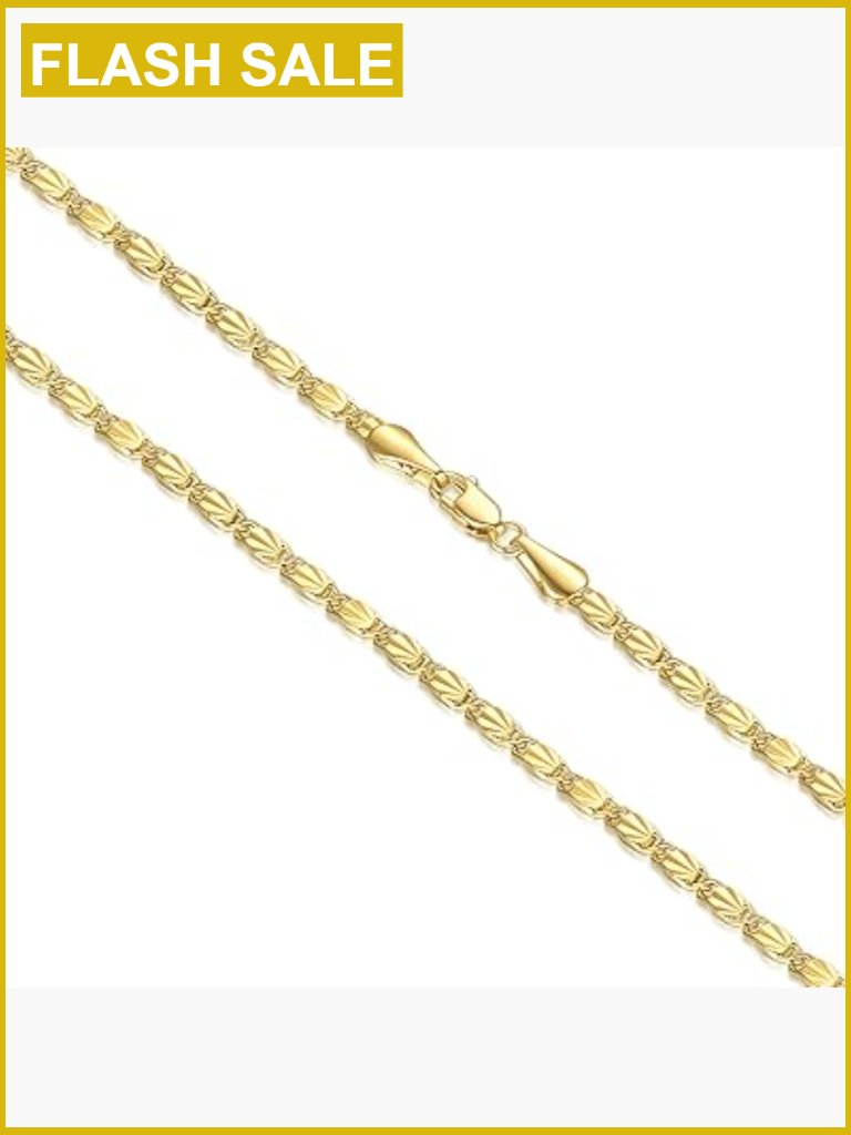 14k Gold Plated Mariner Chain Necklace Unisex Trendy 18in Lobster Clasp